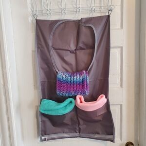 NWOT grey space-saver over-the-door hamper with pockets